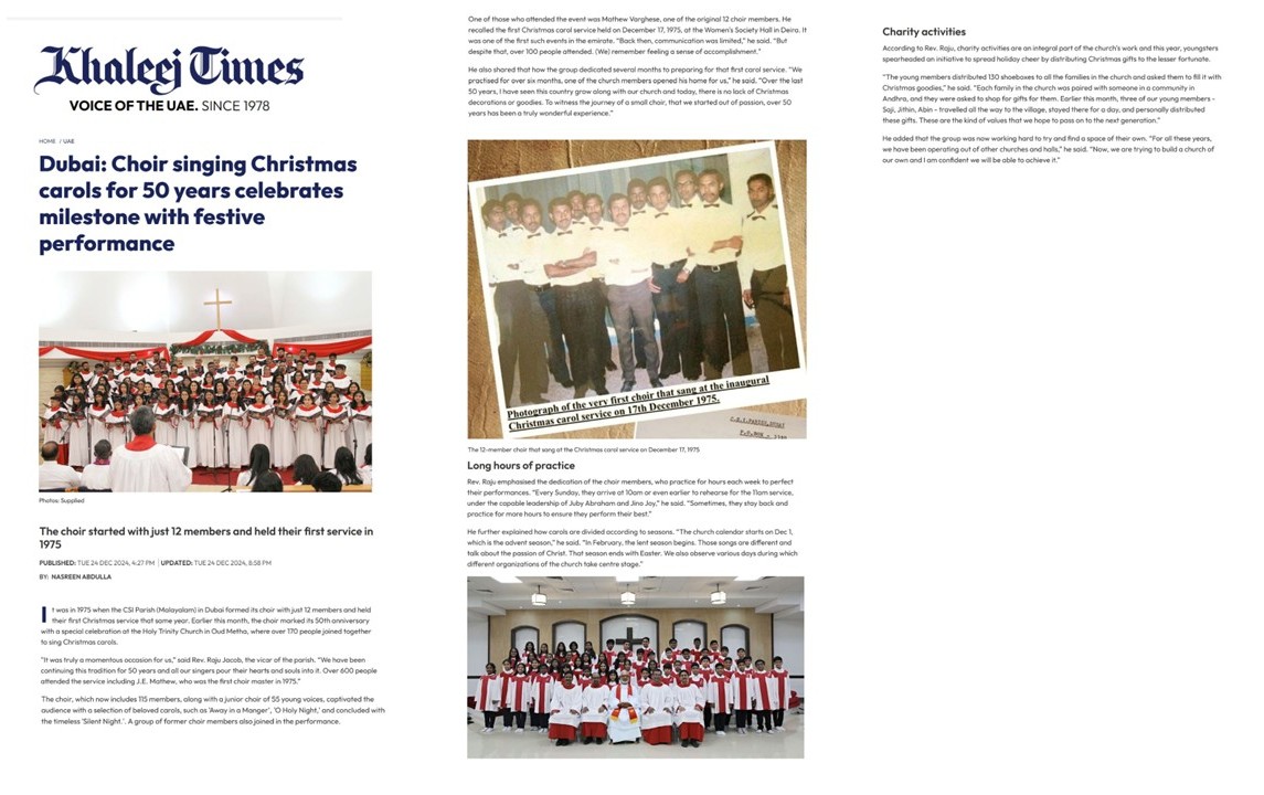 Khaleej Times Online 24.12.2024 Church Choir Golden Jubilee